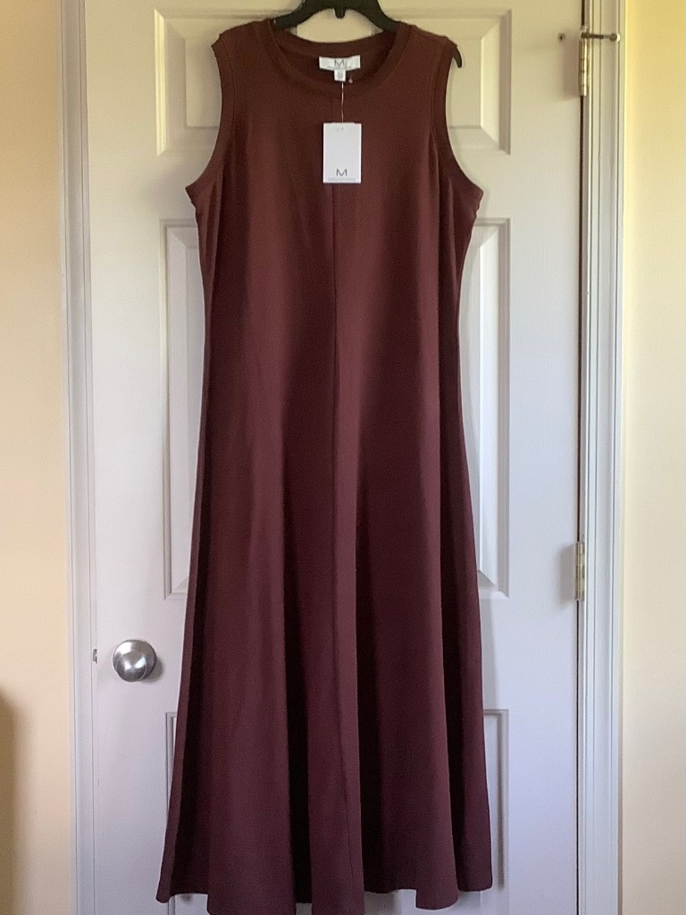 Magaschoni Sleeveless Cotton Knit Maxi Dress Brown Raisin SZ L